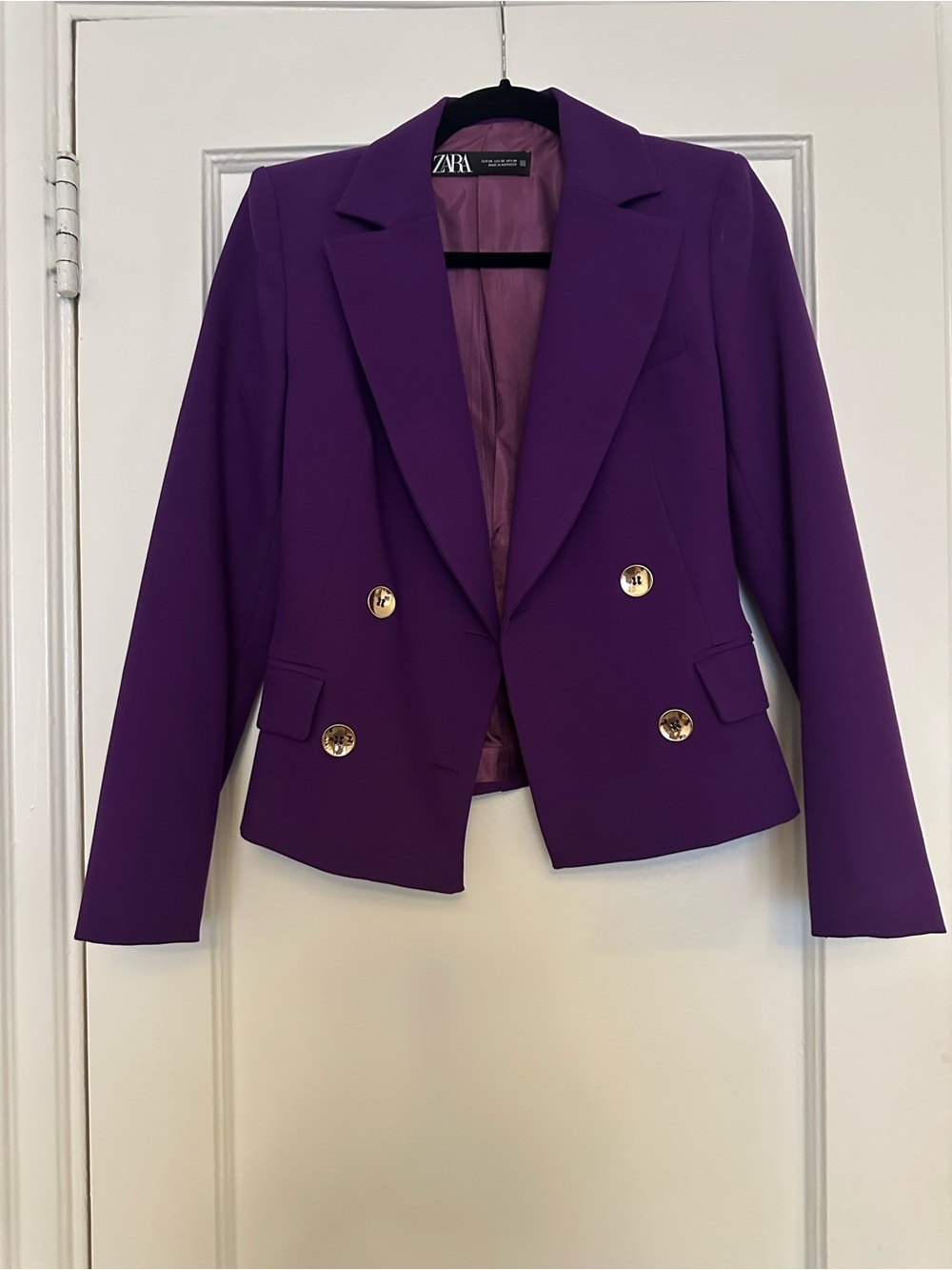 Zara Vibrant Purple Suit : Double-Breasted Blazer with Gold Buttons and pants